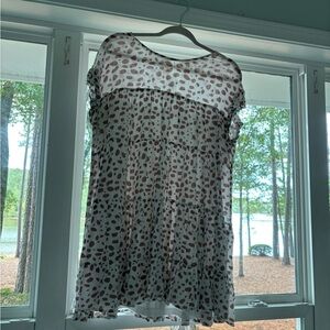 Entro Sheer White Blouse with Brown Pattern